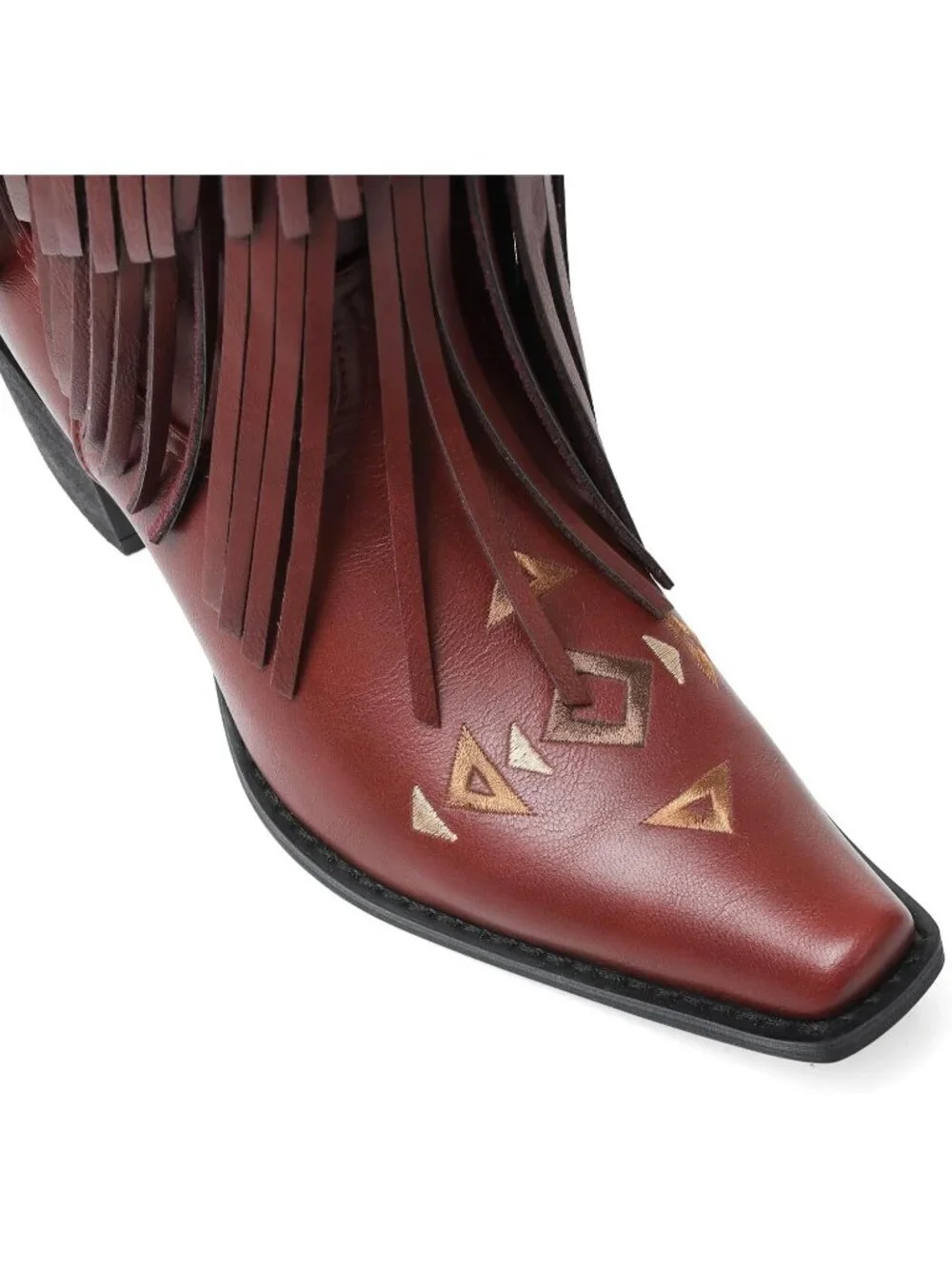 Women's Wine Red Cowgirl Knee High Fringe Boots Rubber Fleece Microfiber